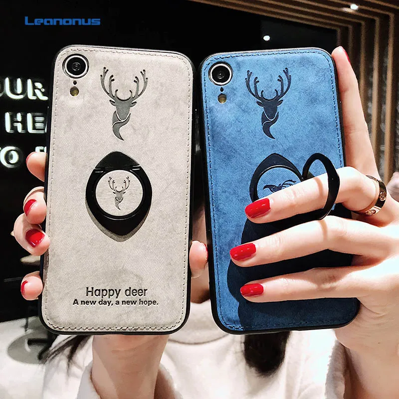 

Deer Cloth TPU Stand Holder Phone Case For Apple iPhone X XS XS Max XR Case Finger Ring Silicone Cover For iPhone 6 6S 7 8 Plus