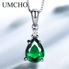 UMCHO, настоящее 925 пробы, Серебряное ювелирное изделие, груша, темно-зеленый изумруд, ожерелье, Подвеска для женщин, свадебное, обручальное, ювелирное изделие с цепочкой