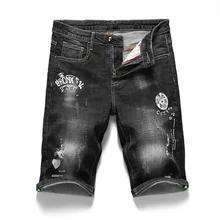 Мужская Летняя джинсовая брендовая одежда размер 28-40 черные шорты мужские короткие джинсы с принтом прямые 98% хлопковые шорты джинсовые Бермуды Шорты