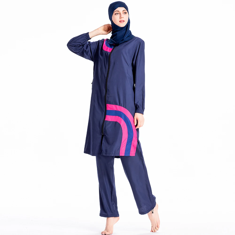 

New 2022 Summer Stitching Style Conservative Muslimah Swimsuit Beach Swimming Islamic Burkinis Muslim Swimwear Hijab