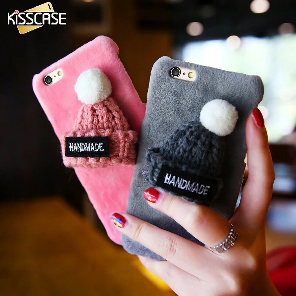 2017 рождество Kisscase зимние Плюшевые чехол для iPhone 7 6 S plus 5 5S Прекрасный вязаная