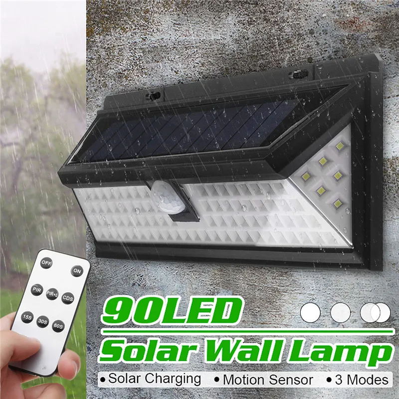 

Mising Solar Power PIR Motion Sensor 90 LED Wall Light 3 Mode Dimming with Control Outdoor Garden Lamp Waterproof
