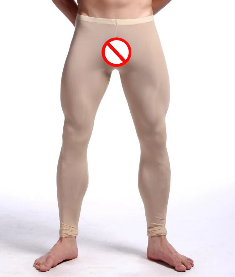 fleece long johns New Men's Brand Sexy Nylon Transparent Long Johns Homme Lce Silk Sheer Leggings Bottoms Gay Spandex Lounge Tights Underwear merino wool long johns