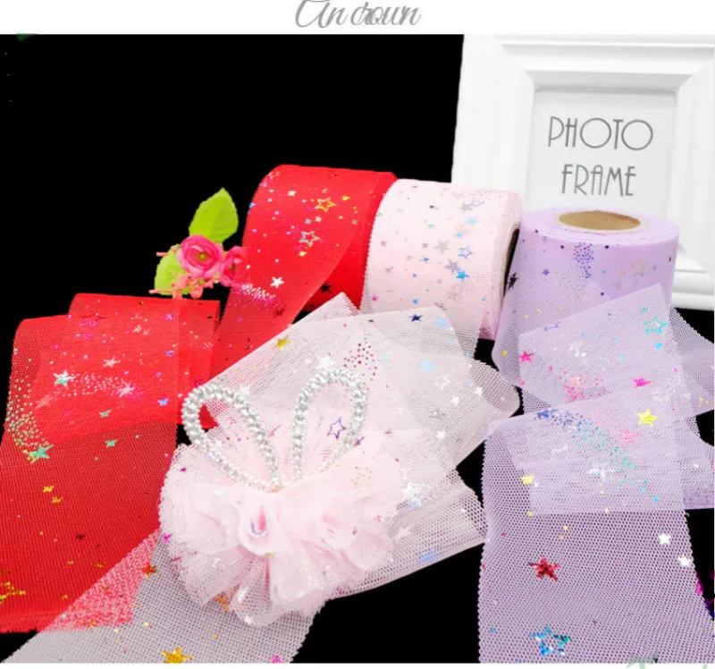 13cm*25Yard Glitter Lace Roll Colorful Tulle Tutu Skirt Fabric Spool Gift Wrap Party Birthday Supplies Wedding Table Decoration