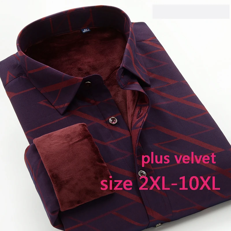 

size XXL-8XL 9XL 10XL new arrival winter plus velvet fashion thick warm high quality Mens shirts long sleeve super large obese