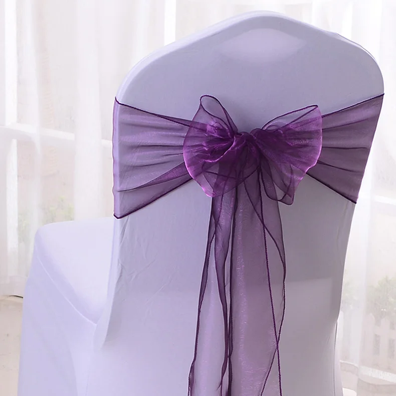 Пакет из 100 органзы стул свадебное пояс-кушак декоративные стулья лук Группа Пояс завязывается для свадьбы Банкетный вечерние поставки - Цвет: Dark Purple