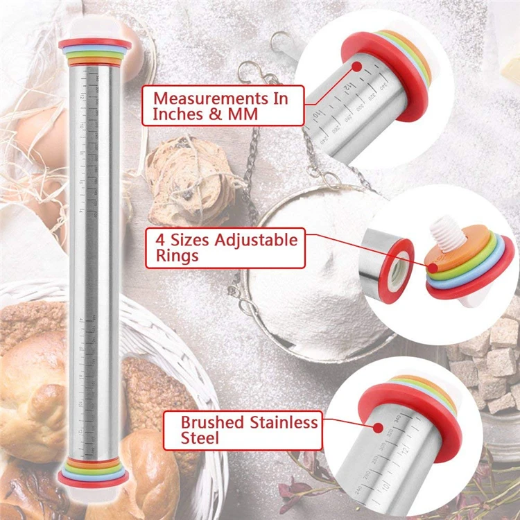 LMETJMA 1" регулируемая Скалка из нержавеющей стали скалка для теста, печенья, помадки, роликовая скалка для теста KC0199