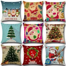 

1pcs Cotton Pillow Case For Wedding Home Hotel Ornament Sofabed 45x45cm Square Shape With Snowflower Santa Claus Printing