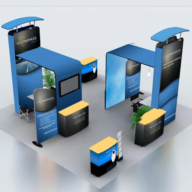 Portable 20ft Tension Fabric Trade Show Display Booth System Pop Up Banner Stand With TV Mount Podiums Spotlights Custom Graphic Portable 20ft Tension Fabric Trade Show Display Booth System Pop Up Banner Stand With TV Mount Podiums Spotlights Custom Graphic