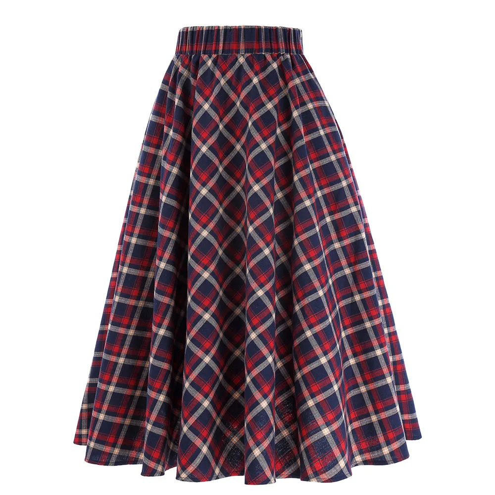 Клетчатые женские юбки в винтажном стиле с модным узором в клетку, плиссированные юбки в британском стиле Saia Faldas с высокой талией, осенняя юбка