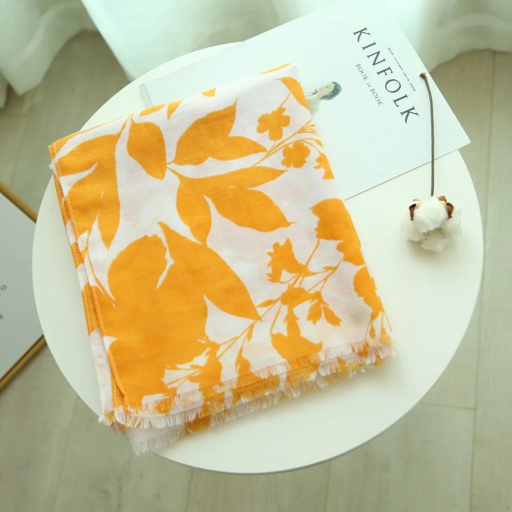 Модные женские туфли хлопок листьев шарф с бахромой Foliage Print красивые листья шарфы платки хиджаб глушитель 10 шт./лот