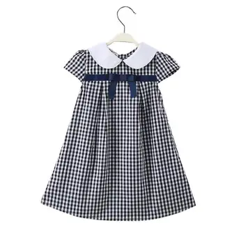 

European and American girls college wind dress 2019 summer new children's clothing cotton lattice princess dress