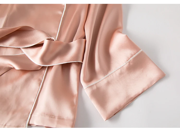 Женские шелковые пижамные комплекты из натурального шелка, атласные халаты и штаны, новинка, весенняя одежда для сна розового цвета