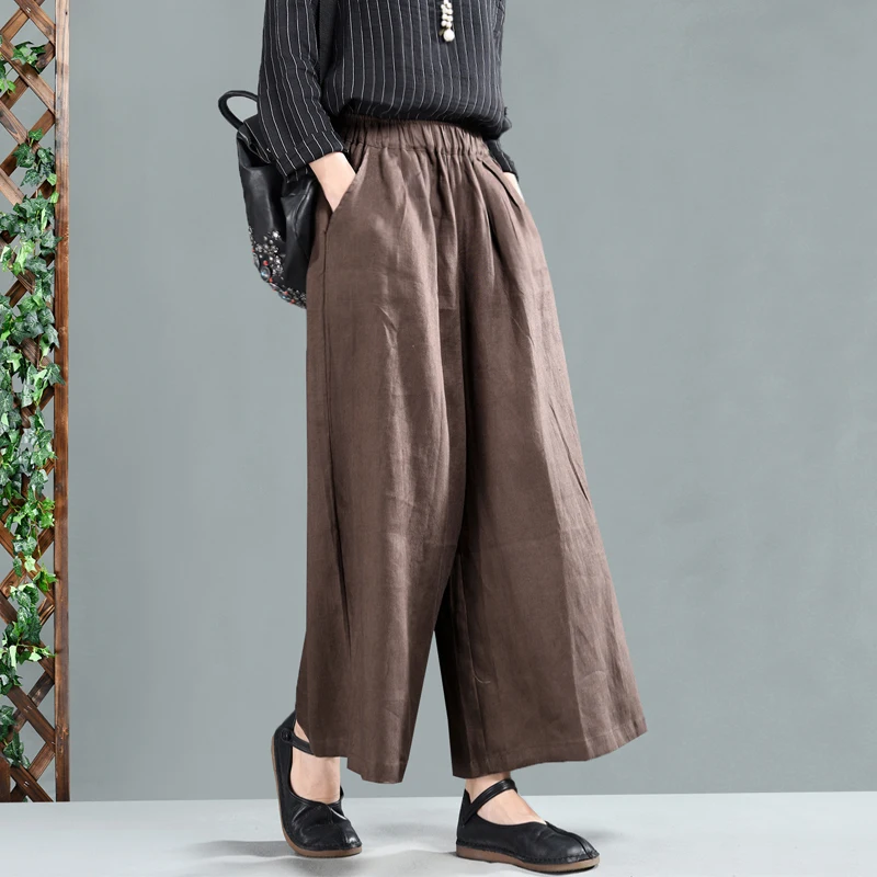 

Spring pants Women Large size Loose pants New Female Blended Elastic Waist pocket Solid color Casual Retro Pants 2019 Ladies