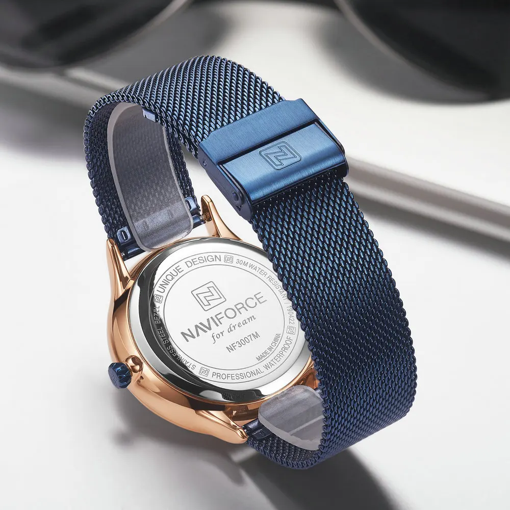 NAVIFORCE Роскошные Брендовые мужские часы ультра тонкие кварцевые часы для мужчин с синим сетчатым ремешком водонепроницаемые наручные часы с отображением даты и недели