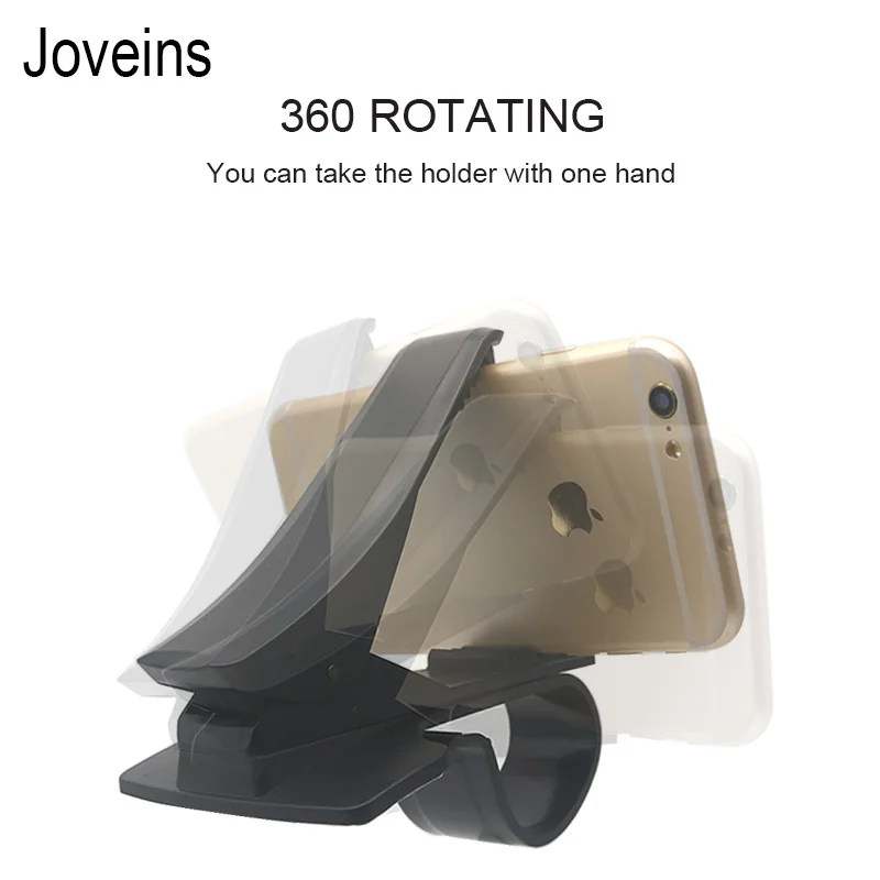 JOVEINS 360 Вращающийся Автомобильный держатель для телефона на приборную панель для iPhone X 8, регулируемый держатель с зажимом, держатель для мобильного телефона, подставка, дизайн Hud - Цвет: Черный