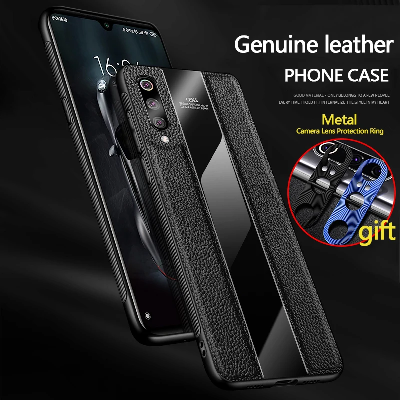 

Genuine Leather Case for Xiaomi Mi 9 9se Luxury cowhide Litchi Pattern back cover for Xiaomi Mi 9 Phone Bag Case Gift giving