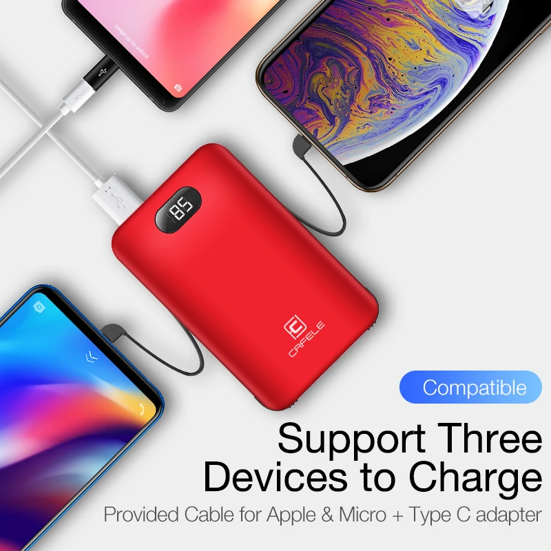 Cafele 8000mAh Mobile Power Bank for USB iPhone Samsung Xiaomi LED Universal Power Bank Charger External Battery Big Capacity