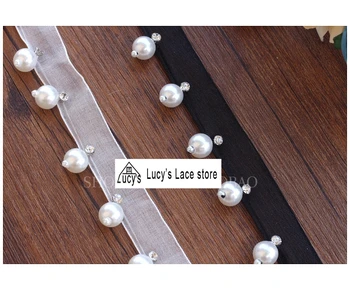 

Mix colors available Ivory and Black beading lace trim border 2018 NEW! 2.5CM delicate pearls tassel lace trimming 5 yards/lot