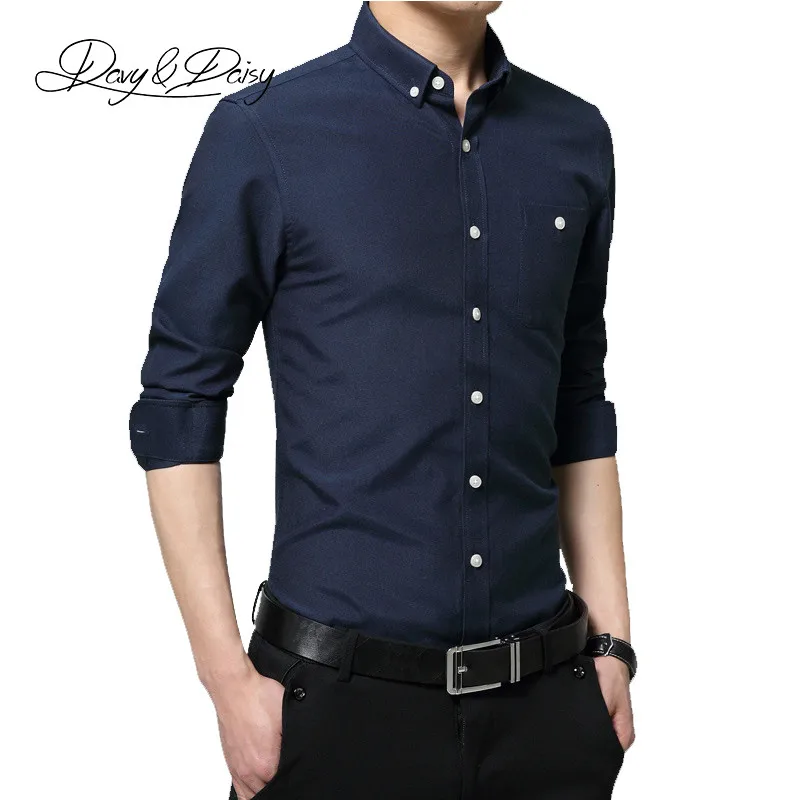 DAVYDAISY Мужская рубашка высокого качества с длинными рукавами однотонная приталенная Мужская официальная рубашка брендовая одежда деловая рубашка мужская DS055