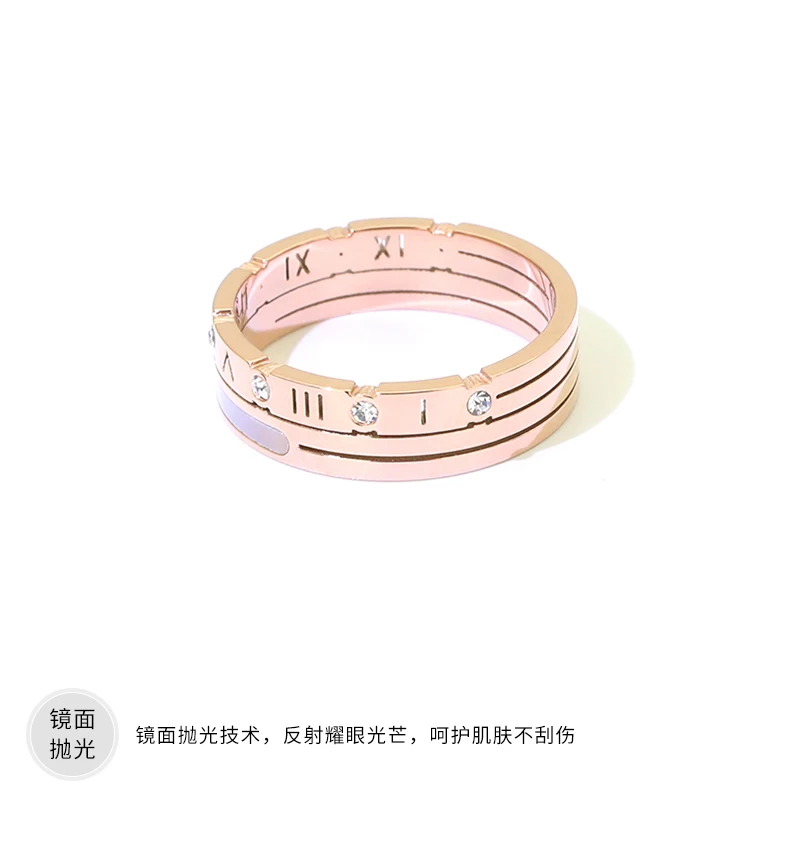 Высокое качество римская цифра в виде ракушки инкрустация кольцо розовое золото цвет мода титановая сталь ювелирные изделия подарок на день рождения женщина не выцветает