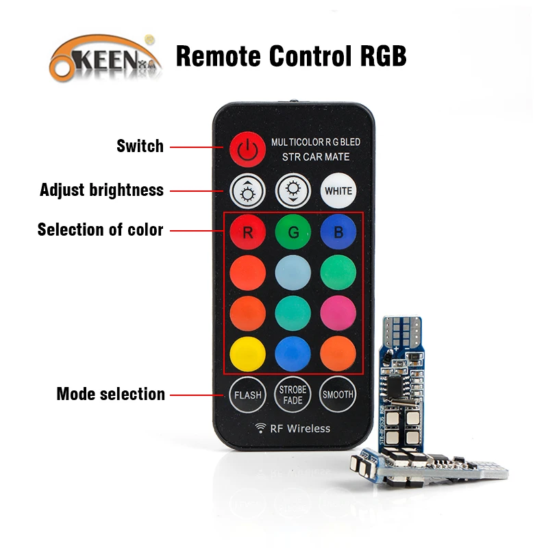 Светодиодный светильник OKEEN для автомобиля T10 W5W 3535 SMD 2 Вт RGB светодиодный