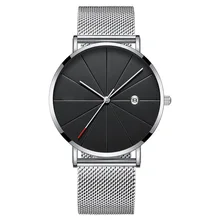 Modern Fashion Black Quartz Watch Man Mesh Stainless Steel Bracelet Casual Wrist Watch for Man super speed v6 v0180 racer quartz movement wrist watch for man black brown white