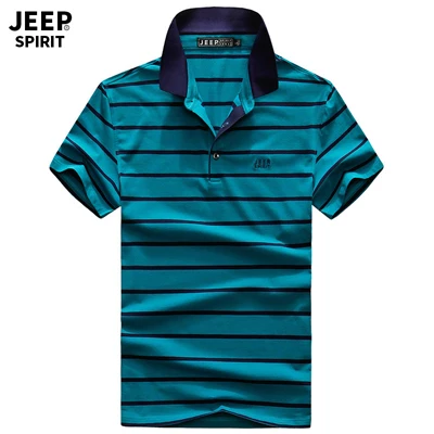 JEEP SPIRIT Polo мужская летняя рубашка поло хлопковая дышащая полосатая рубашка поло мужские деловые военные поло para hombre - Цвет: Синий