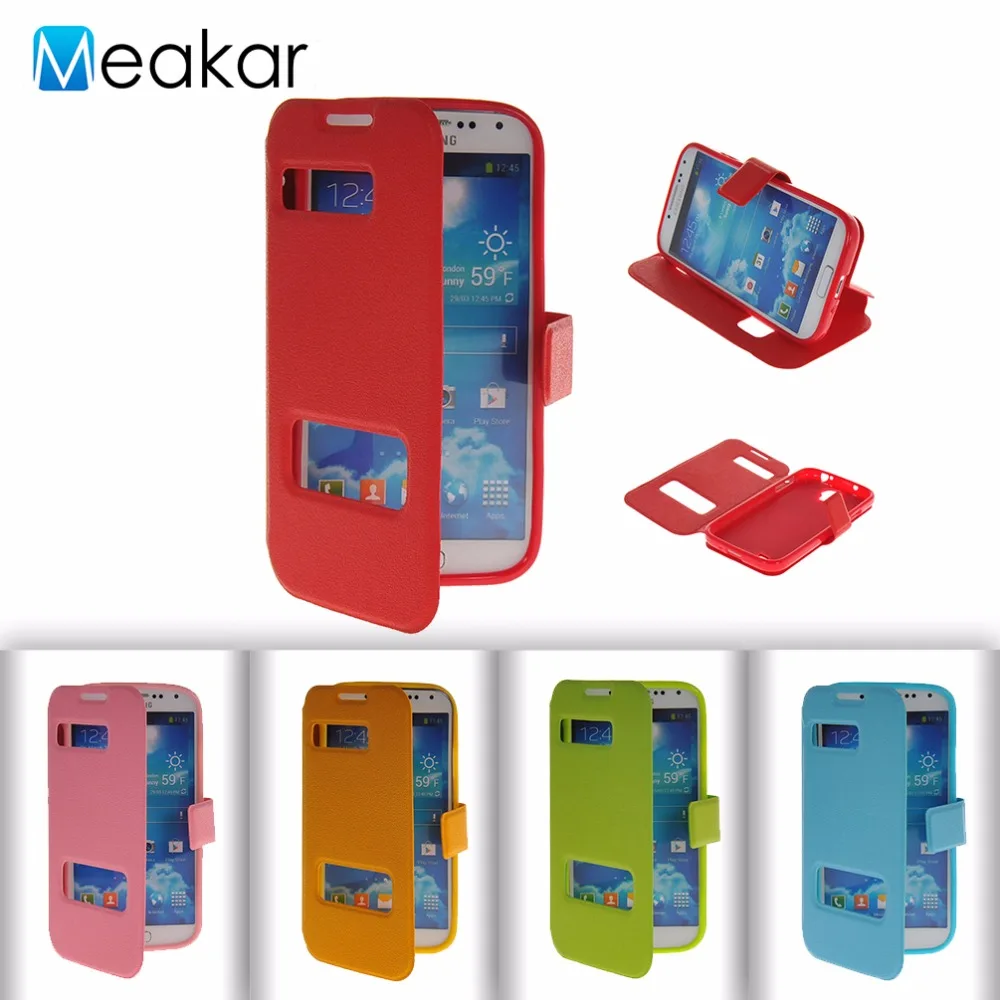 

Double Window Pu Leather 5.0For Samsung Galaxy S4 Case For Samsung Galaxy S4 I9500 I9505 I9508 Cell Phone Back Cover Case