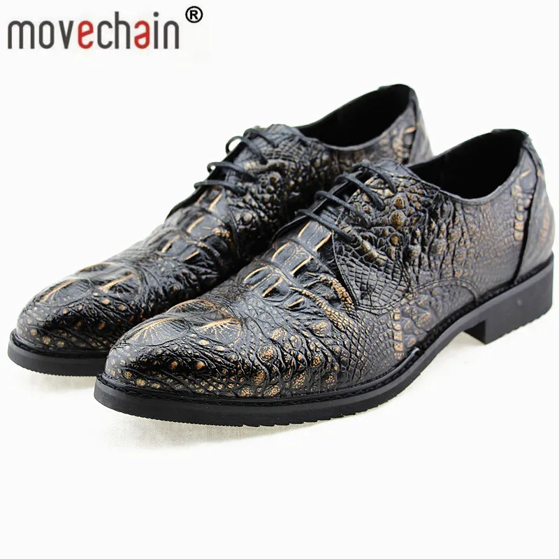 Movechain/Модные Мужские модельные туфли из крокодиловой кожи на шнуровке; мужские деловые оксфорды; мужские повседневные свадебные туфли на плоской подошве для вождения