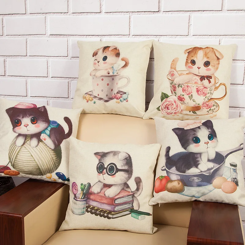 

Cute Cartoon Cushion Cover Dog Cat Decorative Pillowcase Giraffe Throw Pillow Case for Cotton and Linen Sofa Funda 45*45cm