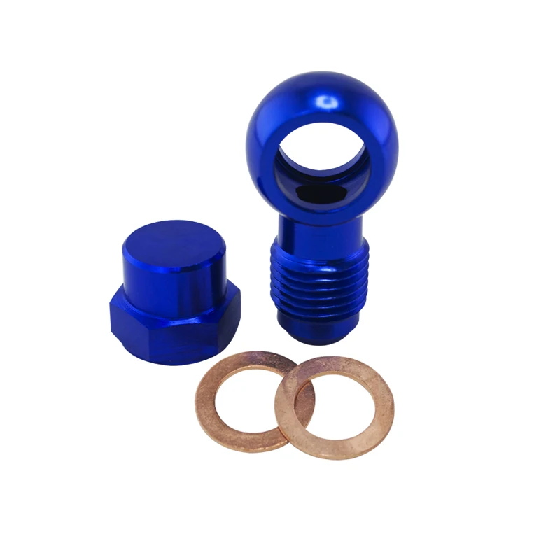 ALUMINUM BLUE 044 Fuel Pump AN6 to 12.5MM Outlet Banjo Adapter Fitting+Cap BLUE