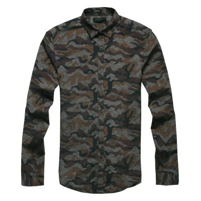 orange Camouflage Мужская Осенняя Повседневная хлопковая рубашка с длинным рукавом и принтом, мужские камуфляжные рубашки в стиле милитари, приталенные рубашки высокого качества в европейском стиле - Цвет: orange Camouflage