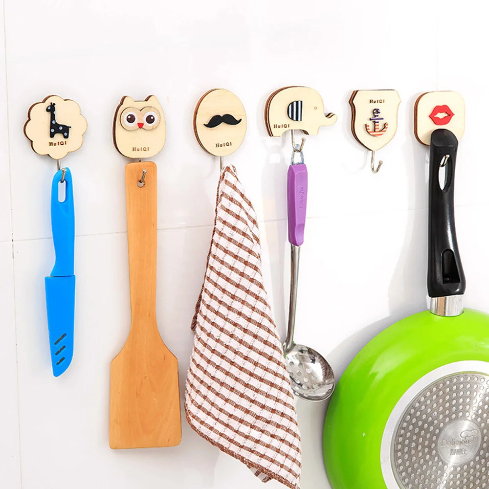 3PCS Multipurpose Creative Cute Wooden Wall Hooks Strong Bearing Self
