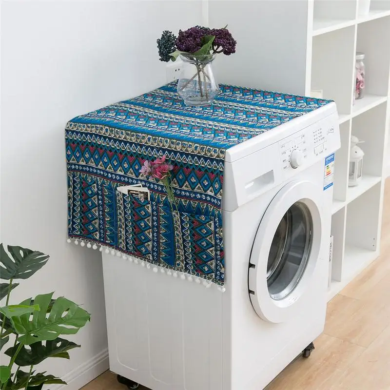 Холодильник пылезащитный чехол японский геометрический узор один стиральная машина полотенце защитный корпус - Цвет: Blue