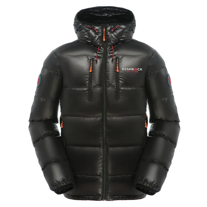 Брендовая зимняя спортивная куртка для мужчин и женщин, новинка, пуховики с капюшоном, белый гусиный пух, теплая верхняя одежда высокого качества, пальто-пуховик 70089IFN-1 - Цвет: Black for Men
