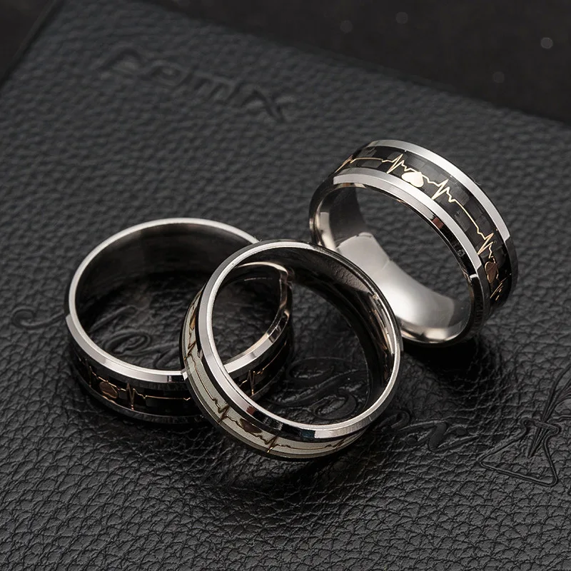 Для женщин кольца световой настроение кольцо ecg темпера Для мужчин t Для мужчин, кольцо, кольцо из нержавеющей стали углеродного волокна Свадебные обручальные кольца для женщин подарок ко Дню Святого Валентина