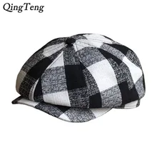 Весна Лето Новая Винтажная Клетчатая Мужская беретная шапка s льняная Женская газетная шапка Повседневная восьмиугольная кепка регулируемая британская шапка художника
