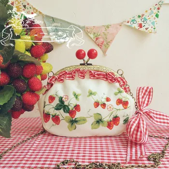 

Red Strawberry Woman Sweet Doll Bow Lolita Chain Handbag Kawai Princess Shoulder Bag