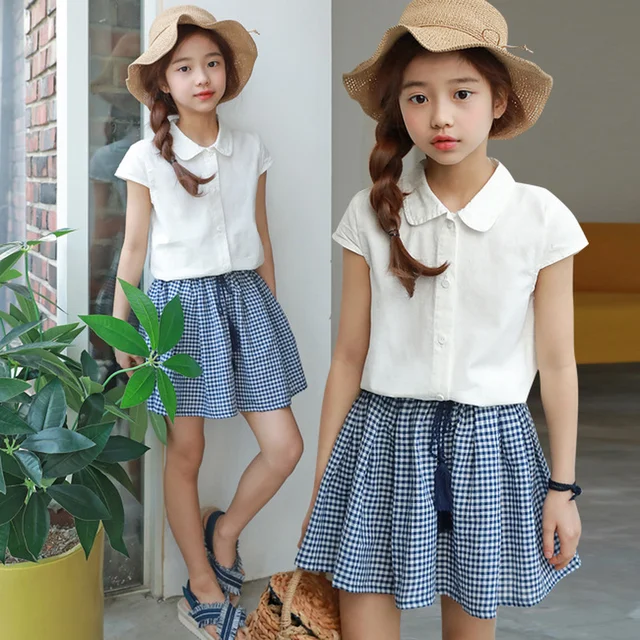 Brand Baby Girls Clothes Suit Kids Preppy Set Children Blouses+Skirt