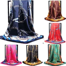 Женский большой квадратный Шелковый Атласный большой шарф обёрточная бумага 90*90 см шаль с принтом