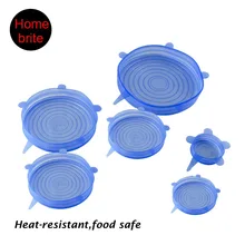6 unids saran para envolver alimentos Tapa de Silicona universal-tazón tapa de la olla-silicio estiramiento tapas cubierta de pan de silicona de Cocina Tapa de vacío Sellador K180
