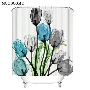 

tulip floral shower curtain fabric douchegordijn new arrival drop shipping 3d curtain for the bathroom