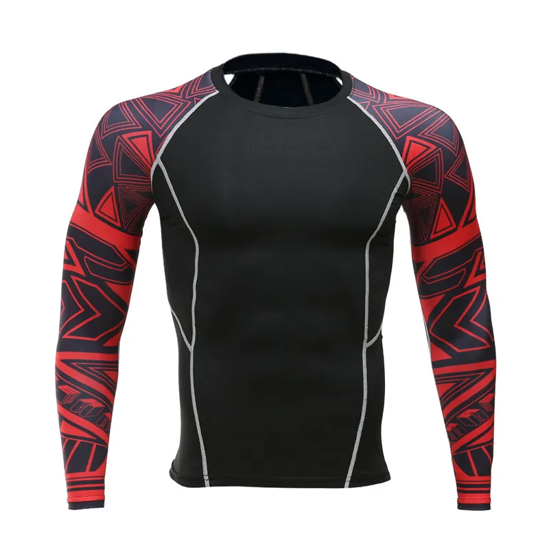 Men crime compression shirt with long sleeves breathable quick dry flower arm T shirt bodice font