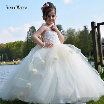 

Ball Gown Flower Girls Dresses For Weddings Handmade Flowers Lace Girls Dress Puffy Organza Kids Party Pageant Dress Custom Size