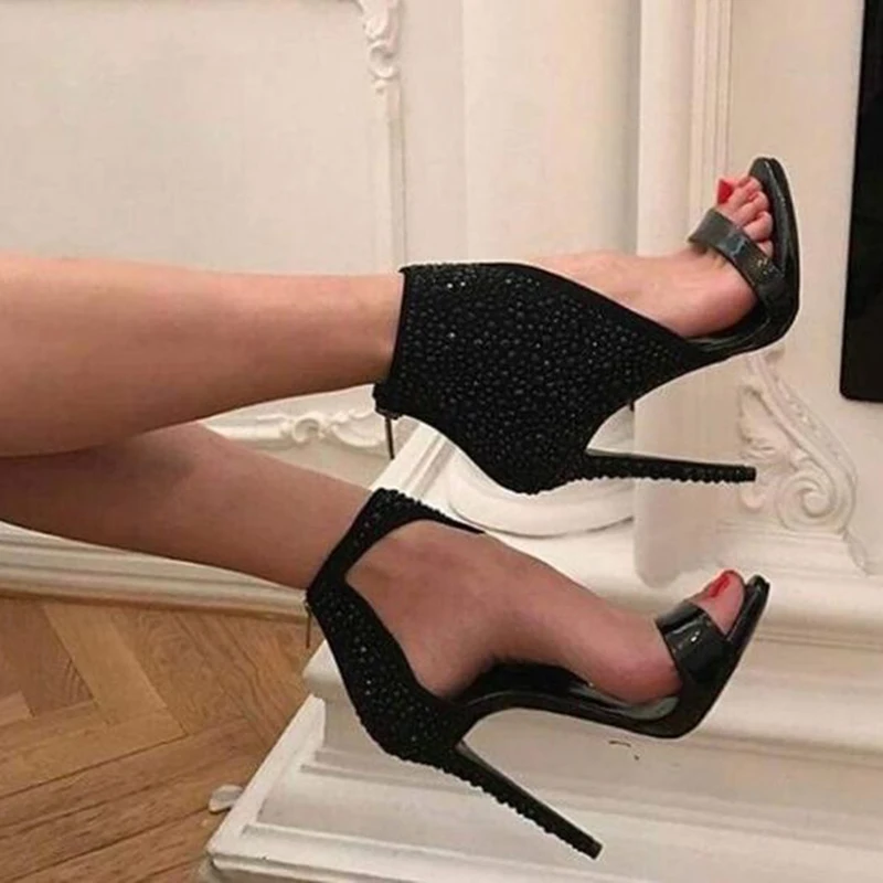 

2019 Summer Women Glitter 11.5cm High Heels Stiletto Valentine Sandals Female Fetish Gladiator Shoes Lady Crystal Bling Pumps