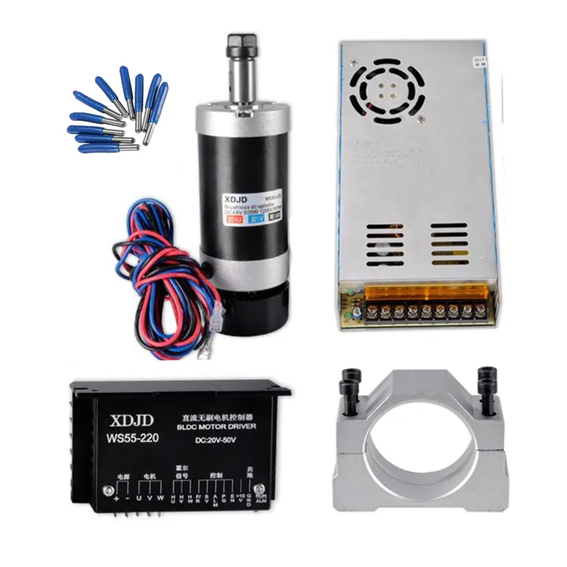 

ER11 Brushless 500W DC Spindle CNC machine wood Router 55MM Clamp Stepper Motor Driver Power Supply 3.175mm cnc part tools