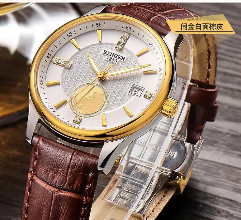 Швейцарские часы мужские роскошные брендовые наручные часы Бингер автоматические самовзводные дайвер светящиеся полностью из нержавеющей стали часы BG-0409-3