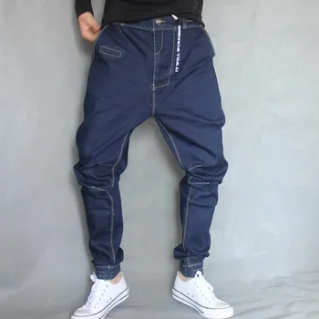 

2018 Male Hip Hop Baggy Denim pants Street dance Skateboard hanging crotch Jeans Mens Loose Pencil Jogger Feet Pants A60510