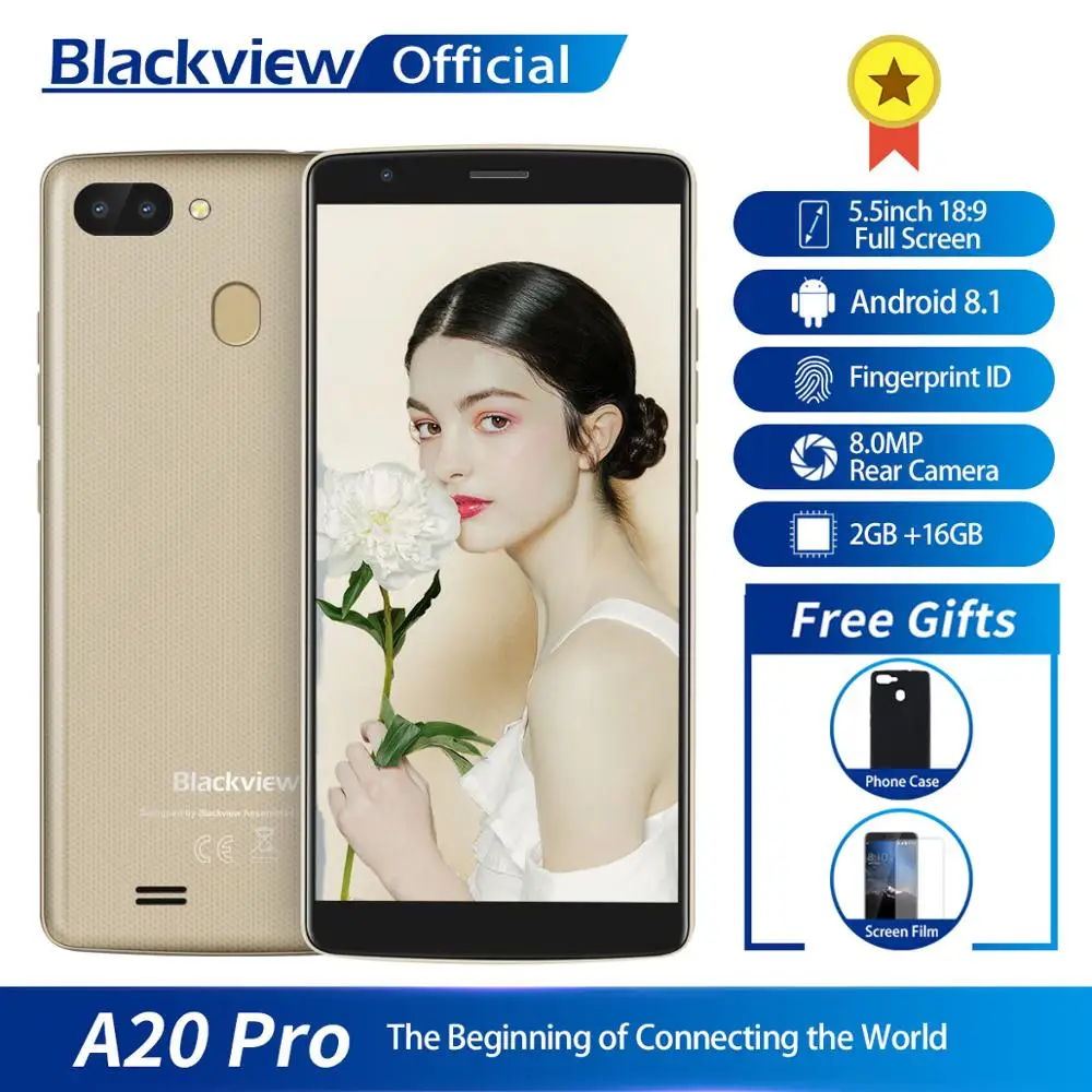 Blackview A20 Pro смартфон 2 ГБ + 16 MT6739WAL 4 ядра Android 8 1 5 дюйма 18:9 полный Экран отпечатков
